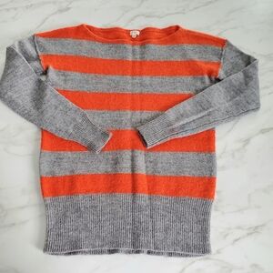 J.Crew Women's XS Wool & Alpaca Sweater Orange/Gray Stripes Crew Neck